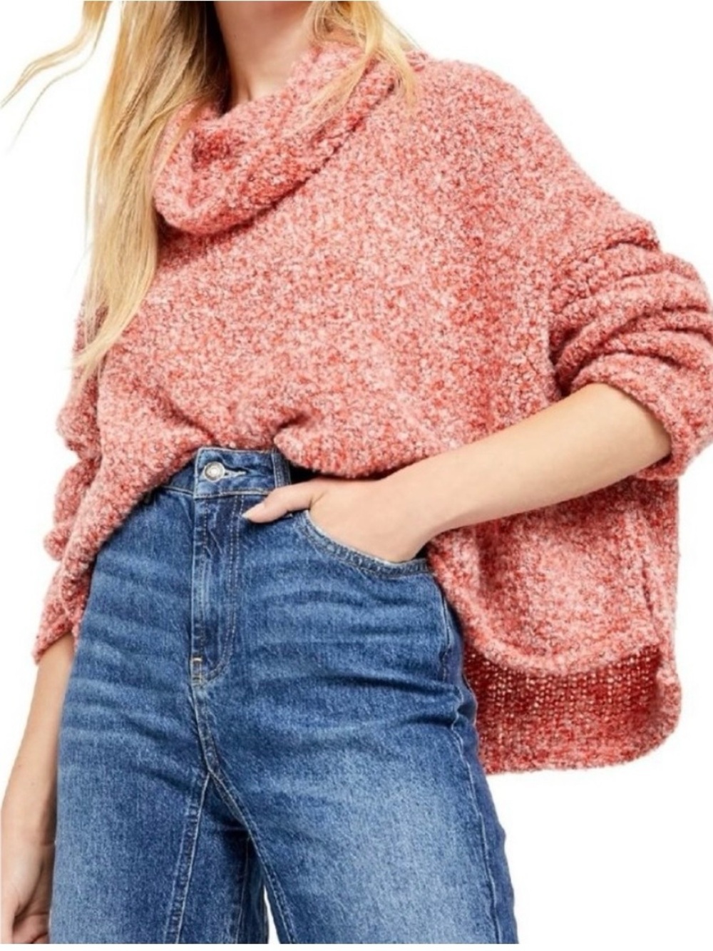 Free People BFF Cowl Neck Oversized Boxy Cozy Sweater: Scarlet Flame Red